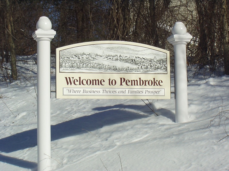 Welcome to Pembroke Welcome Sign in Winter