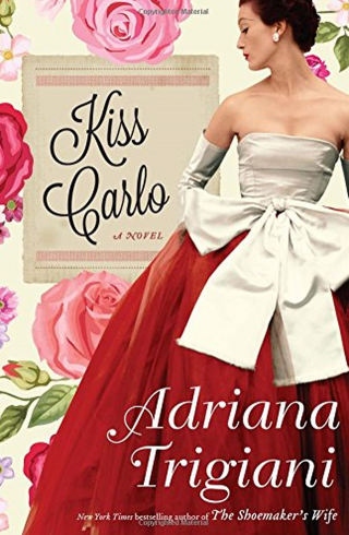 Young woman with black hair in large gown with white top and red bottom. Book cover of Kiss Carlo