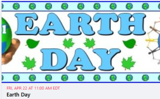 "Earth Day" in large blue block letters with partial view of earth at left