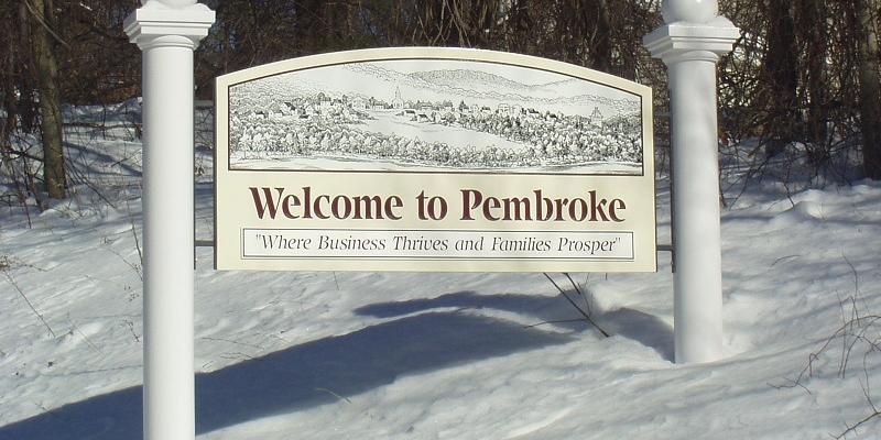 Welcome to Pembroke Welcome Sign in Winter